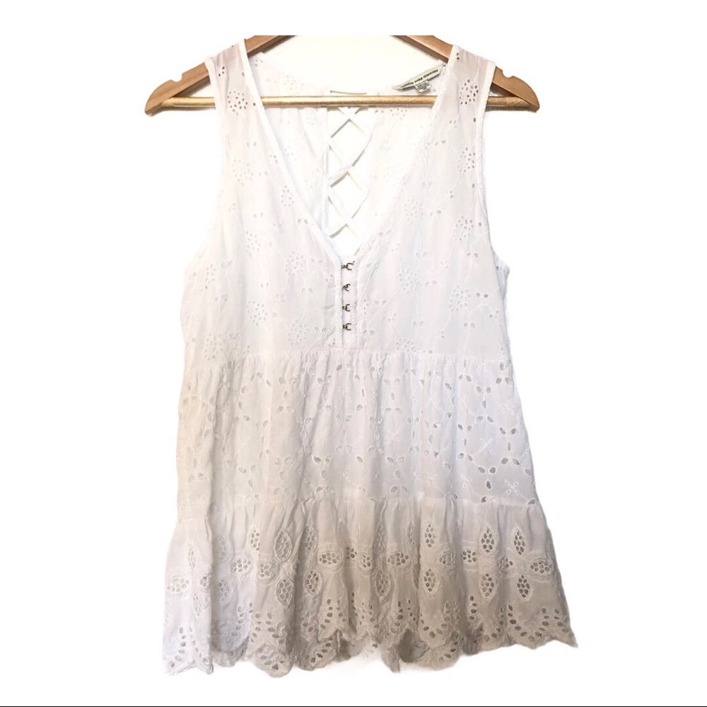 American Eagle Eyelet Sleeveless Top White Size S - Picture 2 of 3